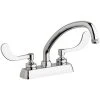 Chicago Faucet Company Chicago Faucets W4D-L9E1-317ABCP Deck-Mounted Faucet With 4" Fixed Centers, 9 1/2" L-Type Swing Spout, And 4" Wristblade Handles