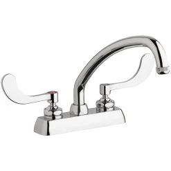 Chicago Faucet Company Chicago Faucets W4D-L9E1-317ABCP Deck-Mounted Faucet With 4" Fixed Centers, 9 1/2" L-Type Swing Spout, And 4" Wristblade Handles