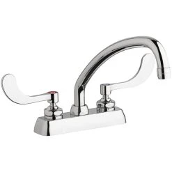 Chicago Faucet Company Chicago Faucets W4D-L9E35-317ABCP 1.5 GPM Deck-Mounted Faucet With 4" Fixed Centers, 9 1/2" L-Type Swing Spout, And 4" Wristblade Handles