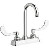 Chicago Faucet Company Chicago Faucets W4D-GN1AE1-317ABCP Deck-Mounted Faucet With 4" Fixed Centers, 3 1/2" Rigid / Swing Gooseneck Spout, And 4" Wristblade Handles -T&S Brass Shop 2454927