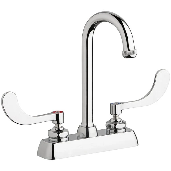 Chicago Faucet Company Chicago Faucets W4D-GN1AE1-317ABCP Deck-Mounted Faucet With 4" Fixed Centers, 3 1/2" Rigid / Swing Gooseneck Spout, And 4" Wristblade Handles 3 Chicago Faucet Company Chicago Faucets W4D-GN1AE1-317ABCP Deck-Mounted Faucet With 4" Fixed Centers, 3 1/2" Rigid / Swing Gooseneck Spout, And 4" Wristblade Handles