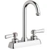 Chicago Faucet Company Chicago Faucets W4D-GN1AE1-369ABCP Deck-Mounted Faucet With 4" Fixed Centers, 3 1/2" Rigid / Swing Gooseneck Spout, And 2 3/8" Lever Handles