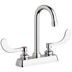Chicago Faucet Company Chicago Faucets W4D-GN1AE35-317AB 1.5 GPM Deck-Mounted Faucet With 4" Fixed Centers, 3 1/2" Rigid / Swing Gooseneck Spout, And 4" Wristblade Handles