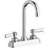 Chicago Faucet Company Chicago Faucets W4D-GN1AE35-369AB Deck-Mounted Faucet With 4" Fixed Centers, 3 1/2" Rigid / Swing Gooseneck Spout, And 2 3/8" Lever Handles -T&S Brass Shop 2454935