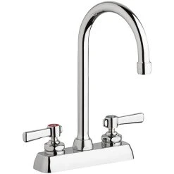 Chicago Faucet Company Chicago Faucets W4D-GN2AE35-369AB 1.5 GPM Deck-Mounted Faucet With 4" Fixed Centers, 5 1/4" Rigid / Swing Gooseneck Spout, And 2 3/8" Lever Handles