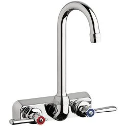 Chicago Faucet Company Chicago Faucets W4W-GN1AE35-369AB 1.5 GPM Wall-Mounted Faucet With 4" Fixed Centers, 3 1/2" Rigid / Swing Gooseneck Spout, And 2 3/8" Lever Handles