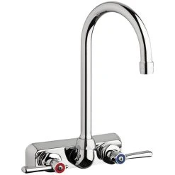 Chicago Faucet Company Chicago Faucets W4W-G2E35-369AB 1.5 GPM Wall-Mounted Faucet With 4" Fixed Centers, 5 1/4" Rigid / Swing Gooseneck Spout, And 2 3/8" Lever Handles