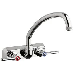 Chicago Faucet Company Chicago Faucets W4W-L9E1-369AB Wall-Mounted Faucet With 4" Fixed Centers, 9 1/2" L-Type Swing Spout, And 2 3/8" Lever Handles