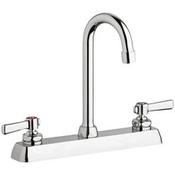 Chicago Faucet Company Chicago Faucets W8D-GN1AE35-369AB Deck-Mounted Faucet With 8" Fixed Centers, 3 1/2" Rigid / Swing Gooseneck Spout, And 2 3/8" Lever Handles