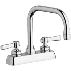 Chicago Faucet Company Chicago Faucets W4D-DB6AE35-369AB Deck-Mounted Faucet With 4" Fixed Centers, 6 1/4" Rigid / Swing Double-Bend Spout, And 2 3/8" Lever Handles