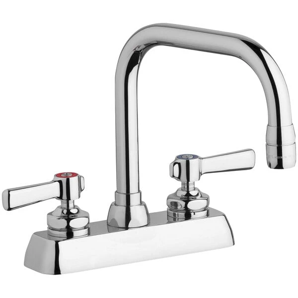 Chicago Faucet Company Chicago Faucets W4D-DB6AE35-369AB Deck-Mounted Faucet With 4" Fixed Centers, 6 1/4" Rigid / Swing Double-Bend Spout, And 2 3/8" Lever Handles 3 Chicago Faucet Company Chicago Faucets W4D-DB6AE35-369AB Deck-Mounted Faucet With 4" Fixed Centers, 6 1/4" Rigid / Swing Double-Bend Spout, And 2 3/8" Lever Handles