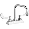 Chicago Faucet Company Chicago Faucets W4D-DB6AE1-317ABCP Deck-Mounted Faucet With 4" Fixed Centers, 6 1/4" Rigid / Swing Double-Bend Spout, And 4" Wristblade Handles