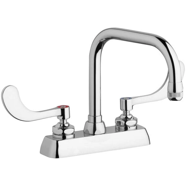 Chicago Faucet Company Chicago Faucets W4D-DB6AE1-317ABCP Deck-Mounted Faucet With 4" Fixed Centers, 6 1/4" Rigid / Swing Double-Bend Spout, And 4" Wristblade Handles 3 Chicago Faucet Company Chicago Faucets W4D-DB6AE1-317ABCP Deck-Mounted Faucet With 4" Fixed Centers, 6 1/4" Rigid / Swing Double-Bend Spout, And 4" Wristblade Handles