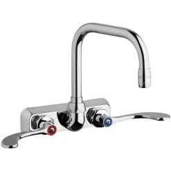 Chicago Faucet Company Chicago Faucets W4W-DB6AE35-317AB 1.5 GPM Wall-Mounted Faucet With 4" Fixed Centers And 6 1/4" Rigid / Swing Double-Bend Spout