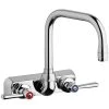 Chicago Faucet Company Chicago Faucets W4W-DB6AE35-369AB Wall-Mounted Faucet With 4" Fixed Centers, 6 1/4" Rigid / Swing Double-Bend Spout, And 2 3/8" Lever Handles -T&S Brass Shop 2455094