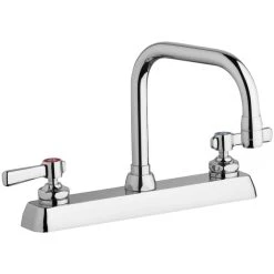 Chicago Faucet Company Chicago Faucets W8D-DB6AE35-369AB Deck-Mounted Faucet With 8" Fixed Centers, 6 1/4" Rigid / Swing Double-Bend Spout, And 2 3/8" Lever Handles