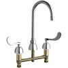 Chicago Faucet Company Chicago Faucets 786-E3ABCP Deck-Mounted Faucet With 8" Centers And 5 1/4" Rigid / Swing Gooseneck Spout -T&S Brass Shop 2475593