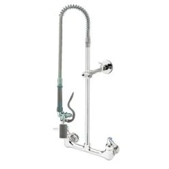 T&S Brass And Bronze Works T&S B-0133-CR-V-BCE EasyInstall Wall Mounted 37" High Pre-Rinse Faucet With Adjustable 8" Centers, Low Flow Spray Valve, 44" Hose, Installation Kit, Vacuum Breaker, And 6" Wall Bracket