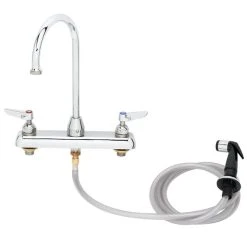 T&S Brass And Bronze Works T&S B-1170 Deck Mount Workboard Faucet With 4" Centers, 5 3/4" Gooseneck Spout, 4" Wrist Action Handles, And Sidespray