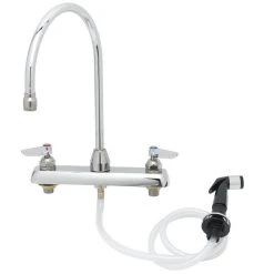 T&S Brass And Bronze Works T&S B-1174 Deck Mount Workboard Faucet With 8" Centers, 8 13/16" Gooseneck Spout, Stream Regulator, And Sidespray