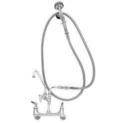 T&S Brass And Bronze Works T&S B-0175-02 Wall Mounted Pre-Rinse Faucet With Adjustable 8" Centers, Angled Spray Valve, 96" Hose, 8" Add-On Faucet, 90 Degree Swivel Adapter, Vacuum Breaker, And Wall Hook