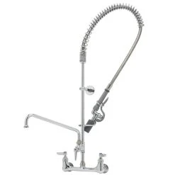 T&S Brass And Bronze Works T&S B-0133-A12-V-BC EasyInstall Wall Mounted 42 1/2" High Pre-Rinse Faucet With Adjustable 8" Centers, Low Flow Spray Valve, 44" Hose, 12" Add-On Faucet, Vacuum Breaker, And 6" Wall Bracket