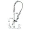T&S Brass And Bronze Works T&S MPX-8WCN-08-CR EasyInstall Wall Mounted 22 1/8" High Mini Pre-Rinse Faucet With Adjustable 8" Centers, Angled Spray Valve, Club Handles, 24" Hose, 8" Add-On Faucet, And 6" Wall Bracket -T&S Brass Shop 350503