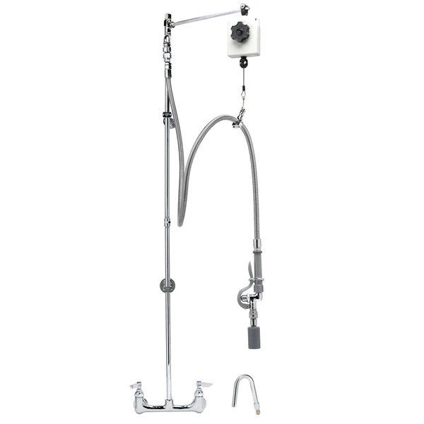 T&S Brass And Bronze Works T&S B-0130 Wall Mounted 53" High Pre-Rinse Faucet With Adjustable 8" Centers, Quick Connect Spray Valve, Balancer, 68" Hose, Vacuum Breaker, And 6" Wall Bracket 3 T&S Brass And Bronze Works T&S B-0130 Wall Mounted 53" High Pre-Rinse Faucet With Adjustable 8" Centers, Quick Connect Spray Valve, Balancer, 68" Hose, Vacuum Breaker, And 6" Wall Bracket