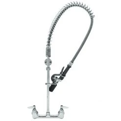 T&S Brass And Bronze Works T&S B-0133-BC EasyInstall Wall Mounted 33 1/4" High Pre-Rinse Faucet With Adjustable 8" Centers, Low Flow Spray Valve, 44" Hose, And 6" Wall Bracket