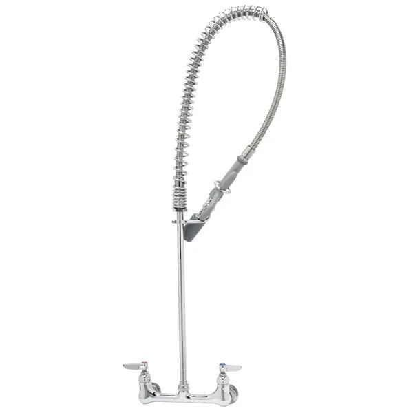 T&S Brass And Bronze Works T&S B-0133-CR-C EasyInstall Wall Mounted 33 1/4" High Pre-Rinse Faucet With Adjustable 8" Centers, Low Flow Spray Valve, And 44" Hose 3 T&S Brass And Bronze Works T&S B-0133-CR-C EasyInstall Wall Mounted 33 1/4" High Pre-Rinse Faucet With Adjustable 8" Centers, Low Flow Spray Valve, And 44" Hose
