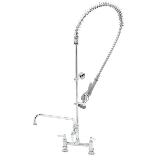 T&S Brass And Bronze Works T&S B-0123-ADF12-B EasyInstall Deck Mounted 49 1/4" High Pre-Rinse Faucet With Adjustable 8" Centers, 44" Hose, 12" Add-On Faucet, And Wall Bracket 3 T&S Brass And Bronze Works T&S B-0123-ADF12-B EasyInstall Deck Mounted 49 1/4" High Pre-Rinse Faucet With Adjustable 8" Centers, 44" Hose, 12" Add-On Faucet, And Wall Bracket