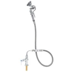 T&S Brass And Bronze Works T&S B-0205-60H-VB Deck Mounted Pre-Rinse Faucet With Single Inlet, Angled Spray Valve, 60" Hose, 90 Degree Swivel Adapter, Vacuum Breaker, And Wall Hook