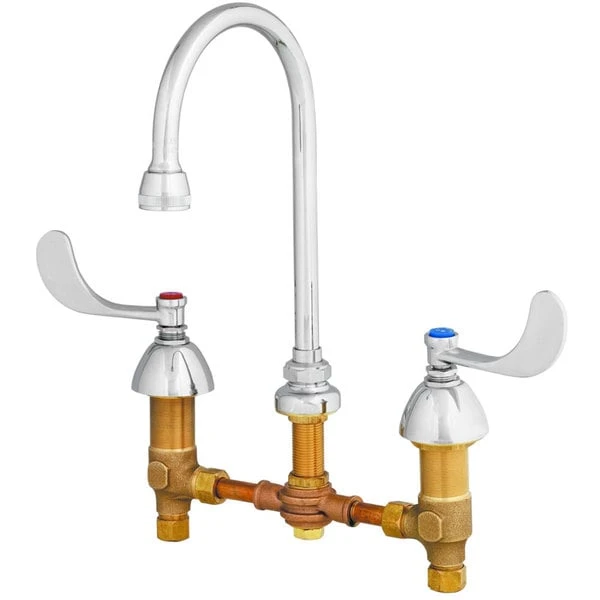 T&S Brass And Bronze Works T&S B-0866-L Deck Mount Mixing Faucet With 12" Adjustable Centers, 5 3/4" Gooseneck, And 6" Wrist Action Handles 3 T&S Brass And Bronze Works T&S B-0866-L Deck Mount Mixing Faucet With 12" Adjustable Centers, 5 3/4" Gooseneck, And 6" Wrist Action Handles