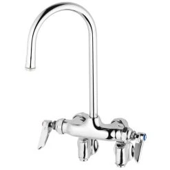 T&S Brass And Bronze Works T&S B-0343 Wall Mounted Mixing Faucet With 4" Adjustable Centers, 5 11/16" Swivel Gooseneck, And Eterna Cartridges