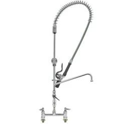 T&S Brass And Bronze Works T&S B-0123-12CRCVBC EasyInstall Deck Mounted 45 1/4" High Pre-Rinse Faucet With Adjustable 8" Centers, Low Flow Spray Valve, 44" Hose, 12" Add-On Faucet, Vacuum Breaker, And 6" Wall Bracket