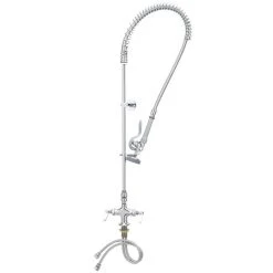 T&S Brass And Bronze Works T&S B-2310 Deck Mounted 44" High Pre-Rinse Faucet With Flex Inlets, 44" Hose, Vacuum Breaker, And Wall Bracket