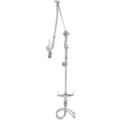 T&S Brass And Bronze Works T&S B-0117 Deck Mounted 42" High Pre-Rinse Faucet With Flex Inlets, Roto-Flex Support, Low-Flow Spray Valve, And Wall Bracket