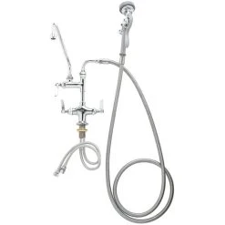 T&S Brass And Bronze Works T&S B-0176 Deck Mounted Pre-Rinse Faucet With Flex Inlets, 90 Degree Swivel, 104" Hose, And 12" Add-On Faucet