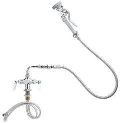 T&S Brass And Bronze Works T&S B-0200-44H-VB Deck Mounted Pre-Rinse Faucet With Flex Inlets, 90 Degree Swivel Adapter, 44" Hose, Vacuum Breaker, And Wall Hook