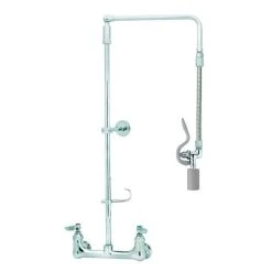 T&S Brass And Bronze Works T&S B-0131-CR-BC Wall Mounted 29 1/2" High Pre-Rinse Faucet With Adjustable 8" Centers, Low Flow Spray Valve, Swivel Arm, 20" Hose, And 6" Wall Bracket