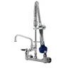 T&S Brass And Bronze Works T&S MPQ-8WLV-08-CR EasyInstall Wall Mounted 21" High Mini Pre-Rinse Faucet With Adjustable 8" Centers, Ergonomic Low Flow Spray Valve, 24" Hose, 8" Add-On Faucet, Vacuum Breaker, And 6" Wall Bracket -T&S Brass Shop 51043