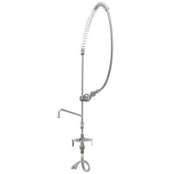 T&S Brass And Bronze Works T&S B-0113-A12-V-BC EasyInstall Deck Mounted 47 1/2" High Pre-Rinse Faucet With Flex Inlets, Low Flow Spray Valve, 44" Hose, 12" Add-On Faucet, Vacuum Breaker, And 6" Wall Bracket