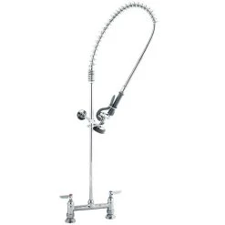 T&S Brass And Bronze Works T&S B-0123-B EasyInstall Deck Mounted 42" High Pre-Rinse Faucet With Adjustable 8" Centers, 44" Hose, And 6" Wall Bracket