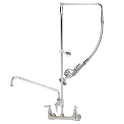 T&S Brass And Bronze Works T&S B-0131-ADF12-BC Wall Mounted 33 3/4" High Pre-Rinse Faucet With Adjustable 8" Centers, Low Flow Spray Valve, Swivel Arm, 20" Hose, 12" Add-On Faucet, And 6" Wall Bracket