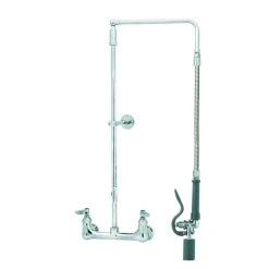 T&S Brass And Bronze Works T&S B-0131-BC-425 Wall Mounted 29 1/2" High Pre-Rinse Faucet With Adjustable 8" Centers, Low Flow Spray Valve, Swivel Arm, 20" Hose, 6" Wall Bracket, And Installation Kit