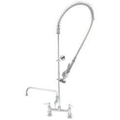 T&S Brass And Bronze Works T&S B-0123-12-CR-BC EasyInstall Deck Mounted 49 1/4" High Pre-Rinse Faucet With Adjustable 8" Centers, Low Flow Spray Valve, 44" Hose, 12" Add-On Faucet, And 6" Wall Bracket