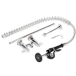 T&S Brass And Bronze Works Equip By T&S 5PR-4D00 Deck Mounted 34" High Pre-Rinse Faucet With 4" Adjustable Centers, 44" Hose, And 6" Wall Bracket -T&S Brass Shop 557017