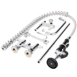 T&S Brass And Bronze Works Equip By T&S 5PR-4D08 Deck Mounted 38 1/4" High Pre-Rinse Faucet With 4" Adjustable Centers, 44" Hose, 8" Add-On Faucet, And 6" Wall Bracket -T&S Brass Shop 557144