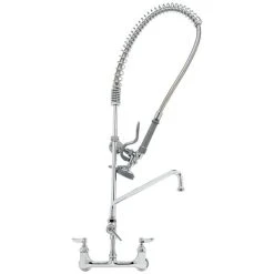 T&S Brass And Bronze Works T&S B-0133-ADF16-BR EasyInstall Wall Mounted 41 1/2" High Pre-Rinse Faucet With Adjustable 8" Centers, Brush Spray Valve, 44" Hose, 16" Add-On Faucet, Flexible Supply Hoses, Supply Stops, And Wall Bracket