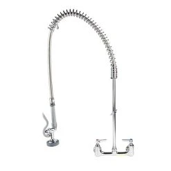 T&S Brass And Bronze Works T&S B-0133-R EasyInstall Wall Mounted 35 1/2" High Pre-Rinse Faucet With Adjustable 8" Centers, And 44" Rubber Hose -T&S Brass Shop 557388